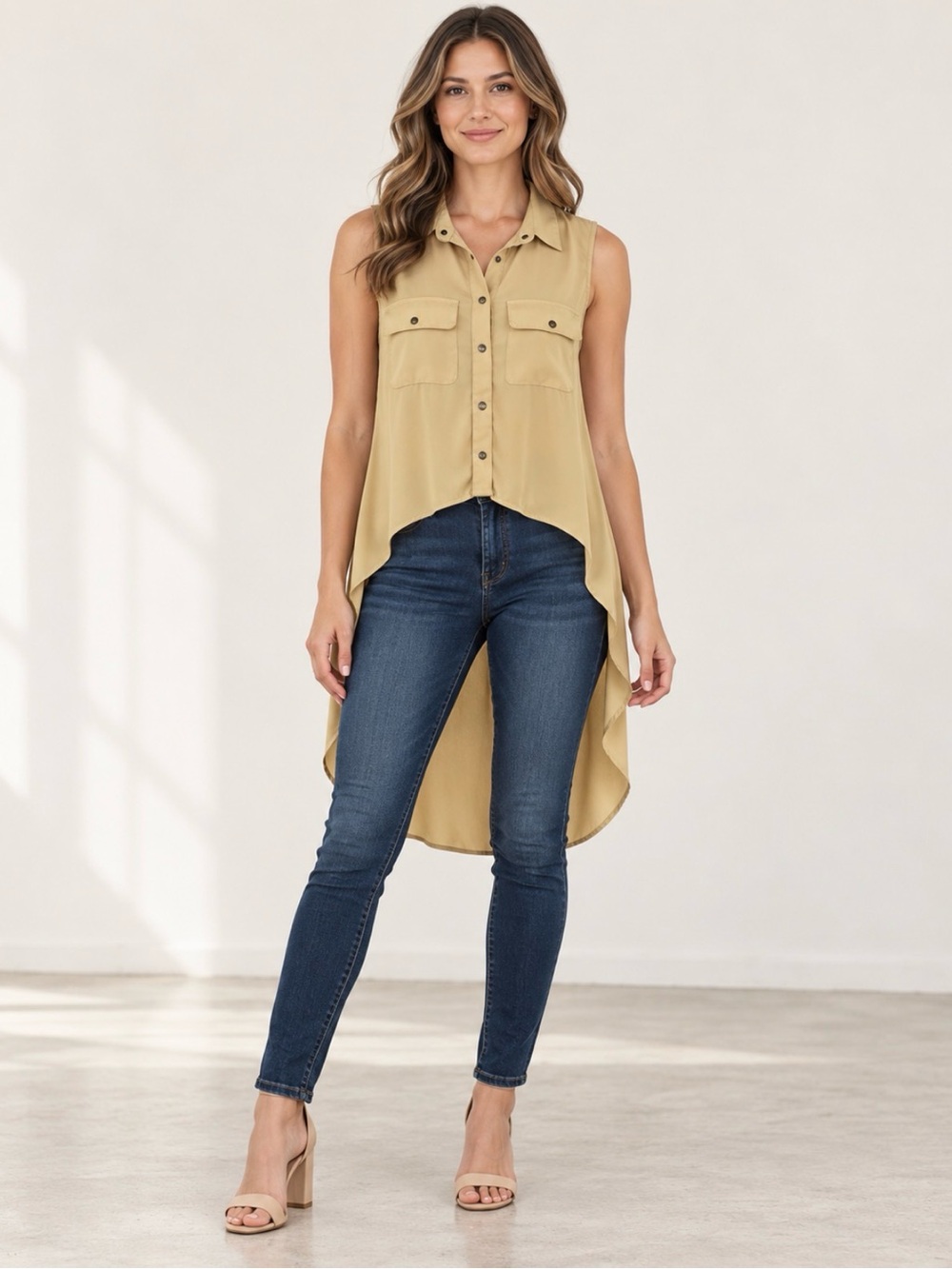 Minkpink Drop-Tail Cream Women's Sleeveless Blouse Size XS